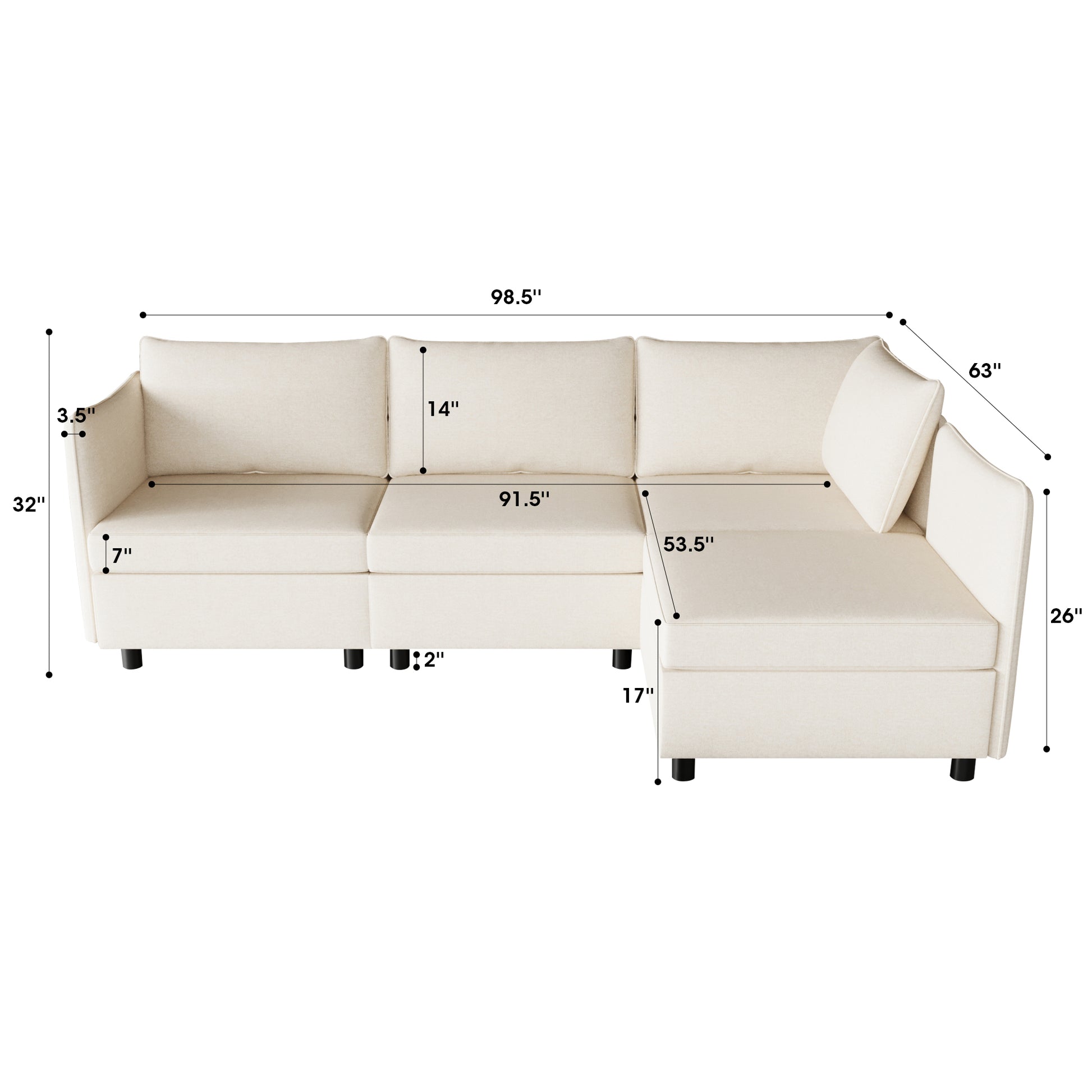 Modular Sectional Sofa, Convertible Sofa Seat With Storage, Sleeper Sectional Sofa Set, Fabric Flexible Modular Combinations For Living Room Beige Fabric 4 Seat