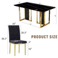 Table And Chair Set.Morden Luxurious Black Rectangular Patterned Dining Table With Glass Tabletop.Paried With 8 Dining Chairs, Modern Kitchen Upholstered High Backrest, Metal Leg. Black Gold Seats 8 Mdf Glass