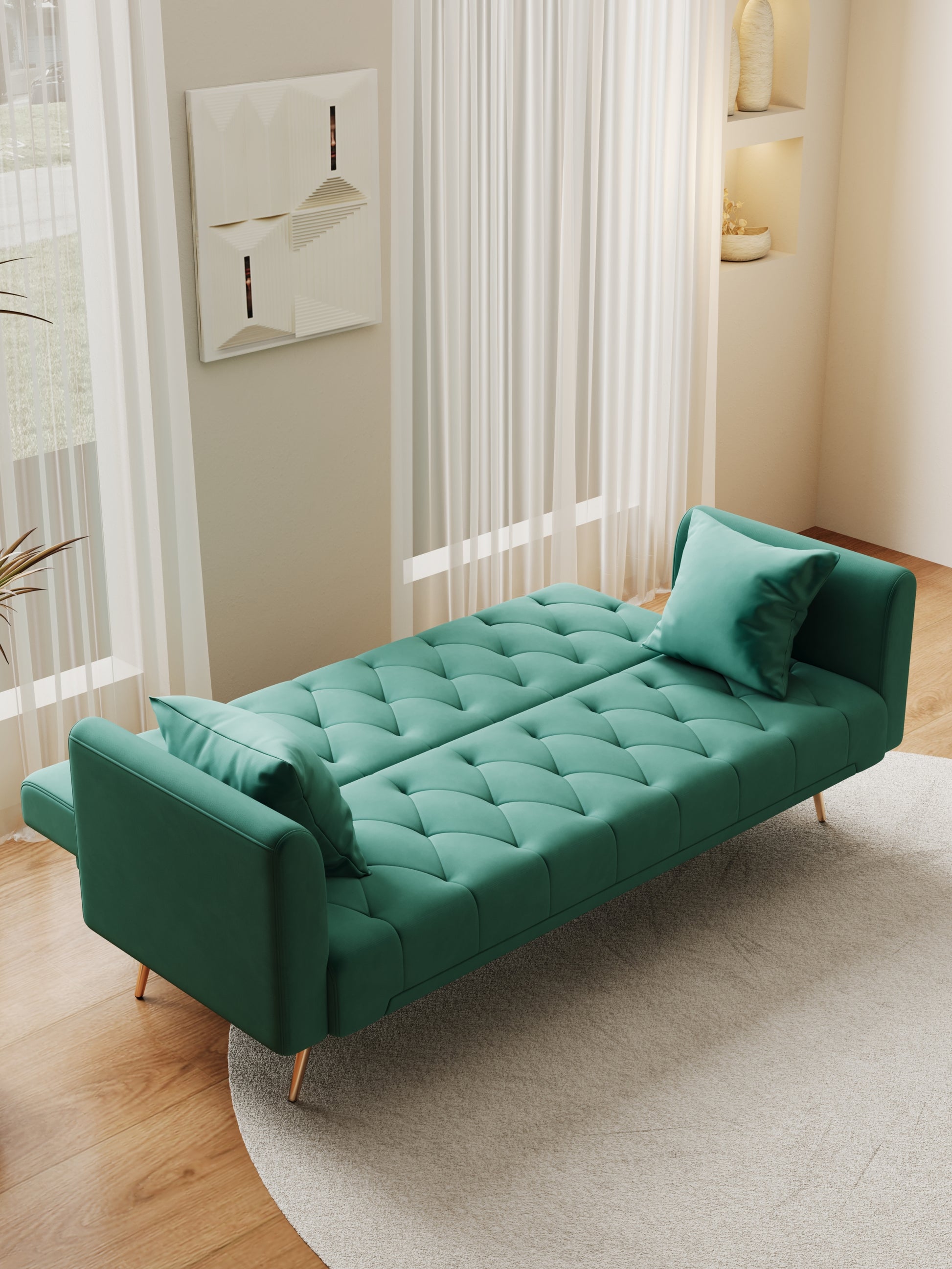 71 Inch Convertibleseat Sofa, American Retro Green Velvet, Suitable For Small Living Room, Bedroom, Office Green Velvet 2 Seat