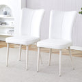 Modern Minimalist Dining Chair, White Pu Leather Curved Back And Seat Cushion, White Metal Chair Legs, Suitable For Dining Room, Bedroom, Living Room. A Set Of 2 Chairs. 008 White Pu