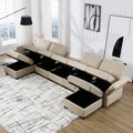 Modular Sectional Sofa U Shaped Sectional Couch With Ottoman, 7 Seat Modular Sofa With Chaise For Living Room, Adjustable Arms And Backs Beige Beige Polyester 4 Seat