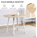 Table And Chair Set, Mdf Desktop, White Metal Table Legs, Stable And Beautiful, Suitable For Most Styles Of Home. Modern Simple Dining Table, Comfortable Seating. White Seats 4 Mdf