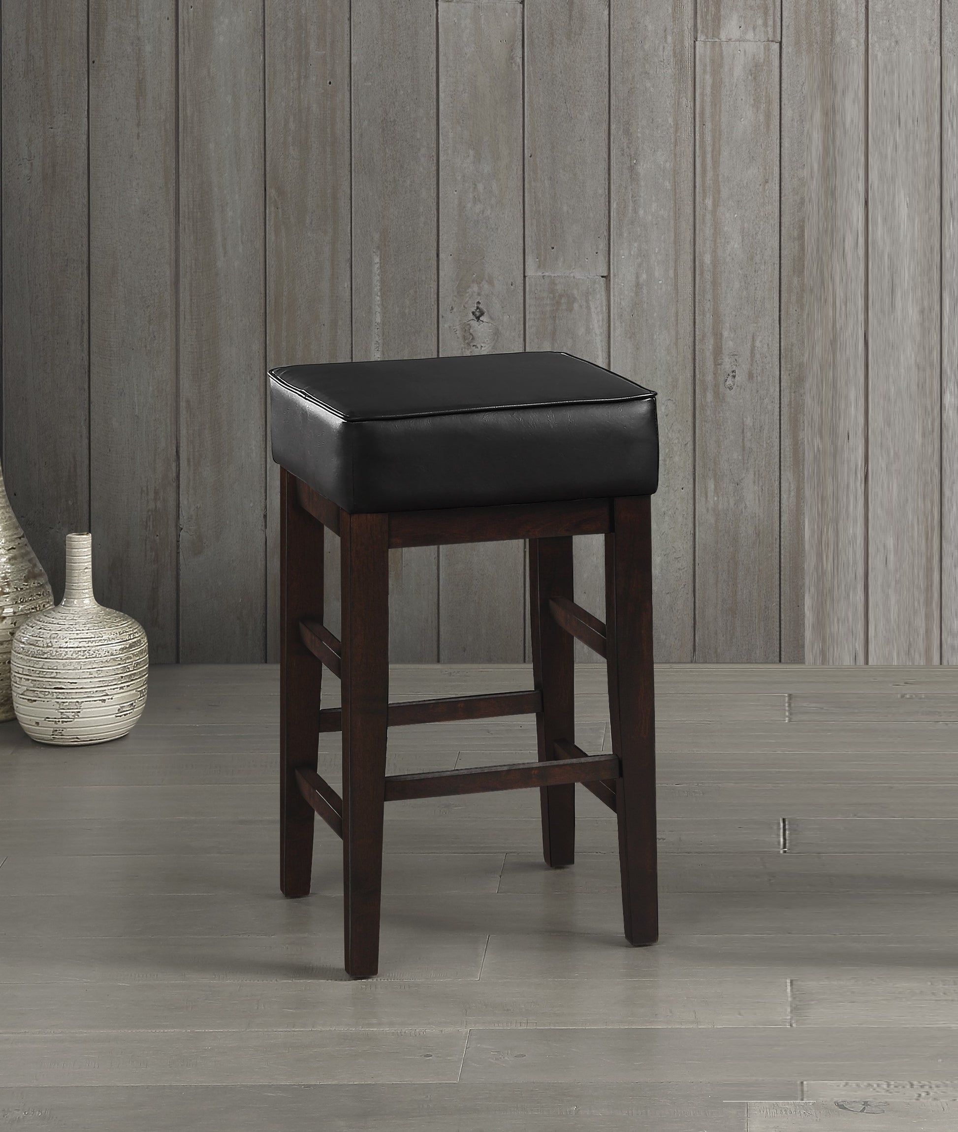 Transitional Black Faux Leather Seat 24 Inch Counter Height Stools Set Of 2, Espresso Finish Solid Wood Frame Black,Espresso Espresso Dining Room Transitional Solid Wood