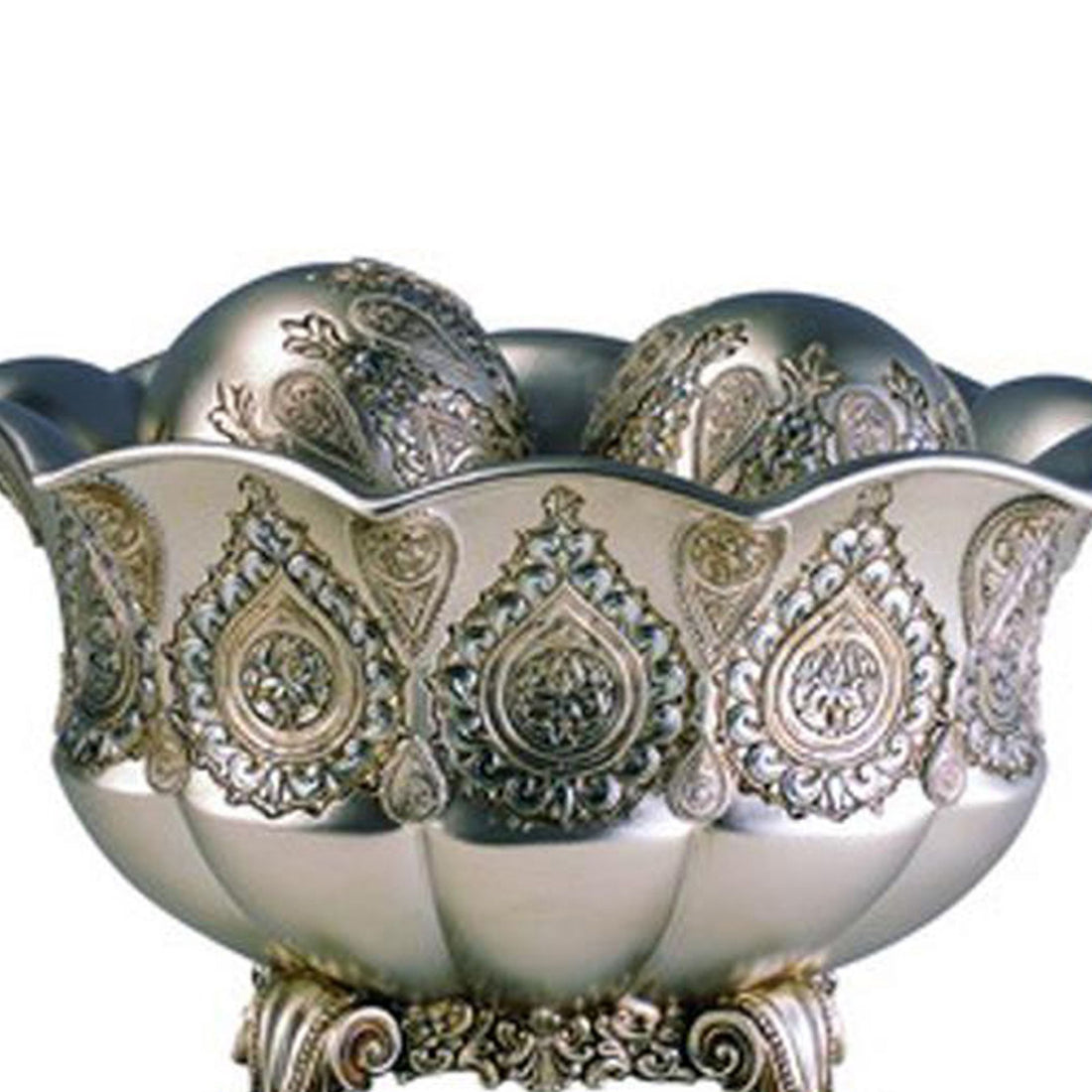 7" Tall Polyresin Decorative Bowl, Silver Royal Design Silver Polyresin