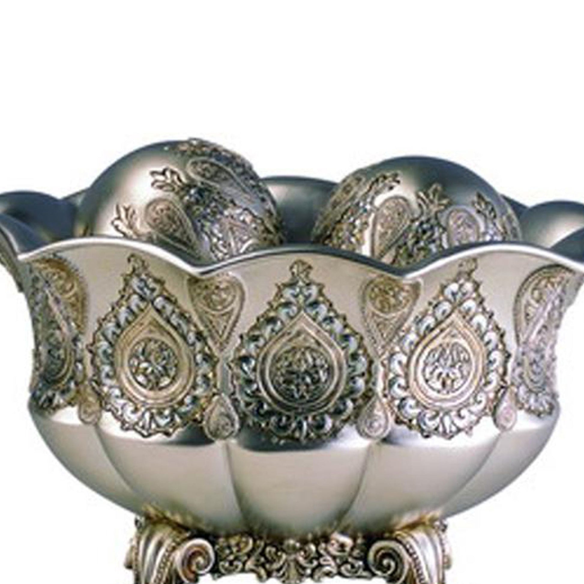 7" Tall Polyresin Decorative Bowl, Silver Royal Design Silver Polyresin