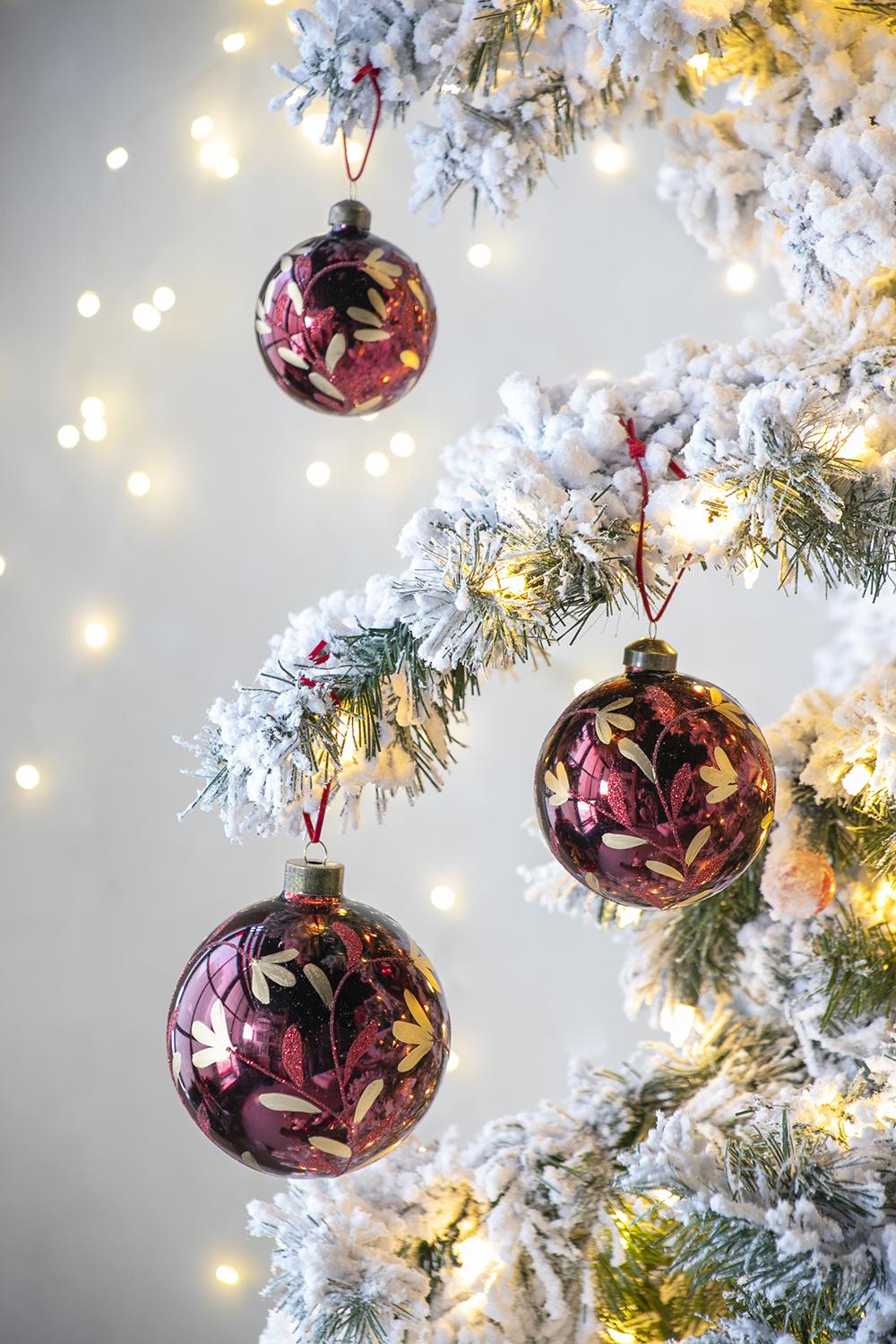 D3.9" Christmas Ball Ornaments, Glass Decorative Hanging Ball Christmas Tree Ornaments For Holiday Party Decorations, Set Of 6 Red Glass