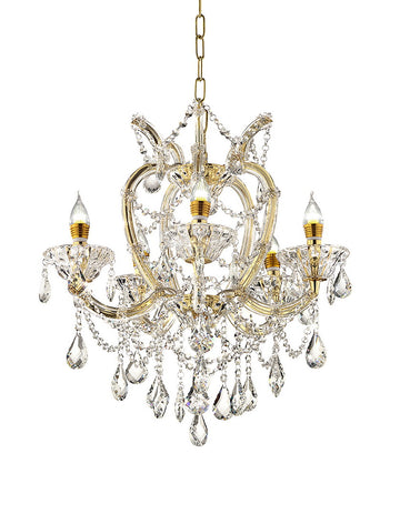 22"In Bella Petite Gold Crystal 5 Led Light Chandelier Gold Crystal