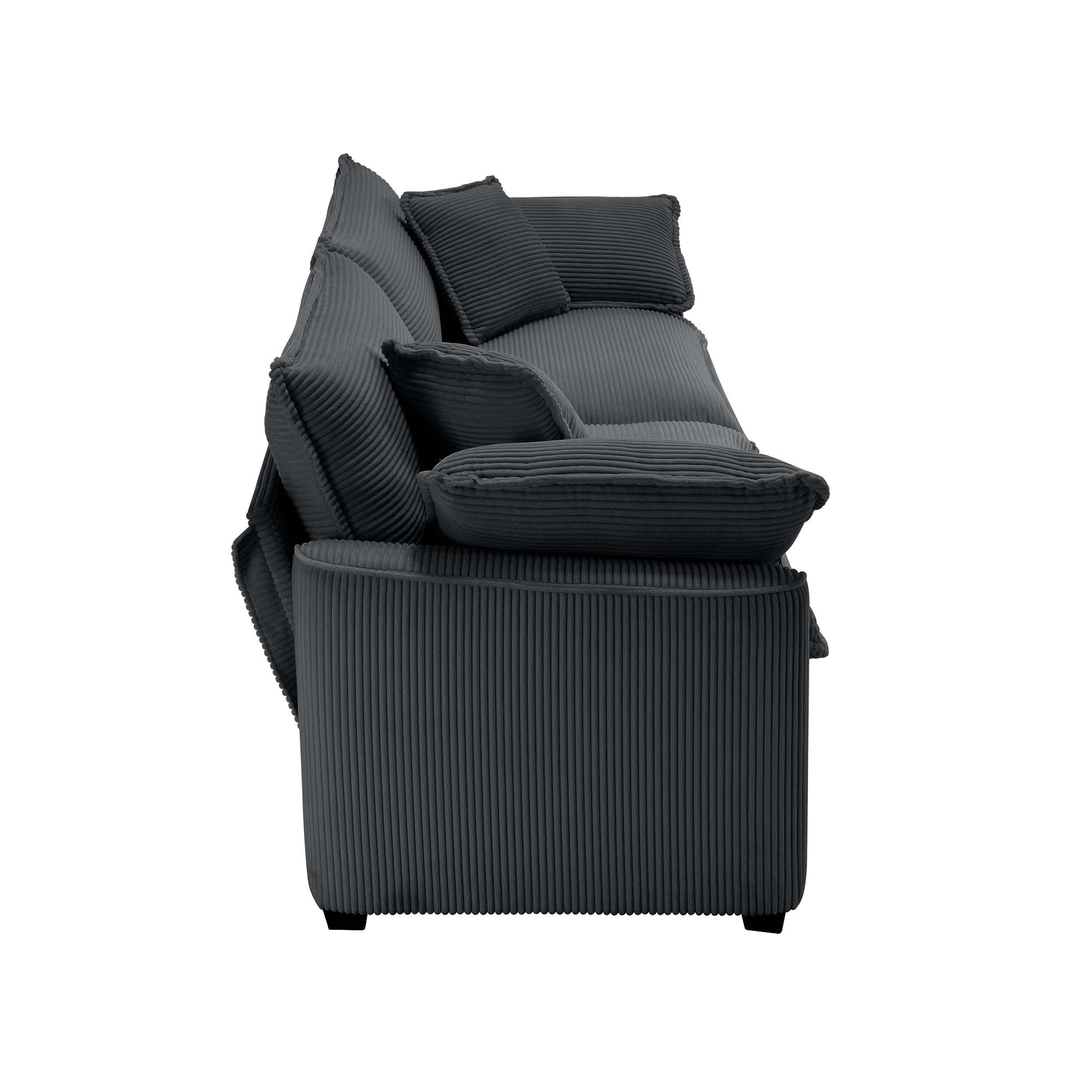 Modern Fabric Living Room Sofa With 4 Pillows Upholstered Large Deep Seating Loveseat, Grey Corduroy Grey Corduroy 2 Seat