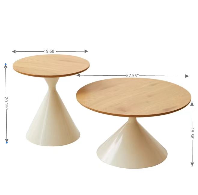 Round Coffee Table White Wood Brown White Mdf Metal