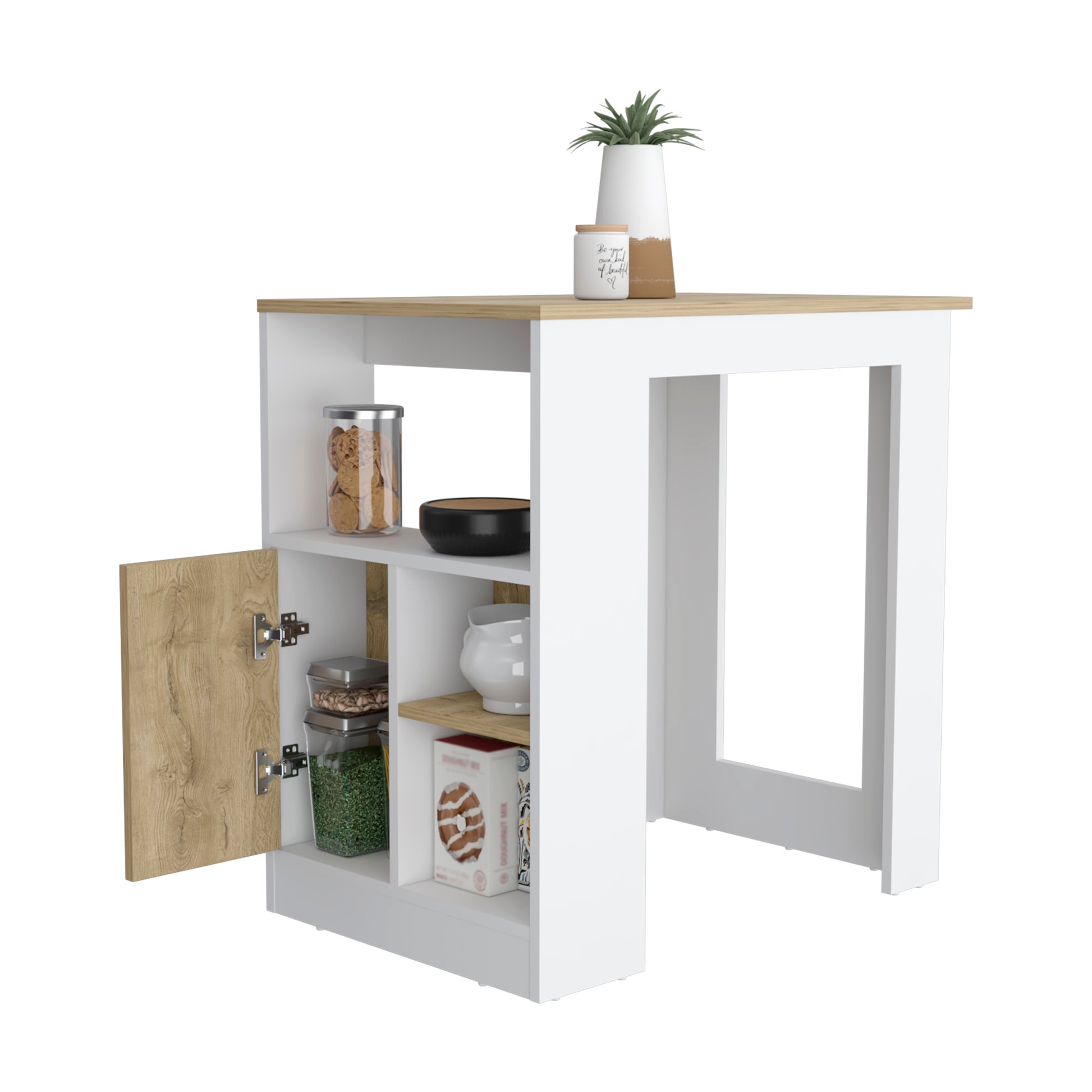 Culver Kitchen Island With Storage Shelves And Single Door Cabinet Push To Open System Multicolor Dining Room Modern Rectangular Stationary Kitchen Islands Mdf Engineered Wood Medium 40 55In