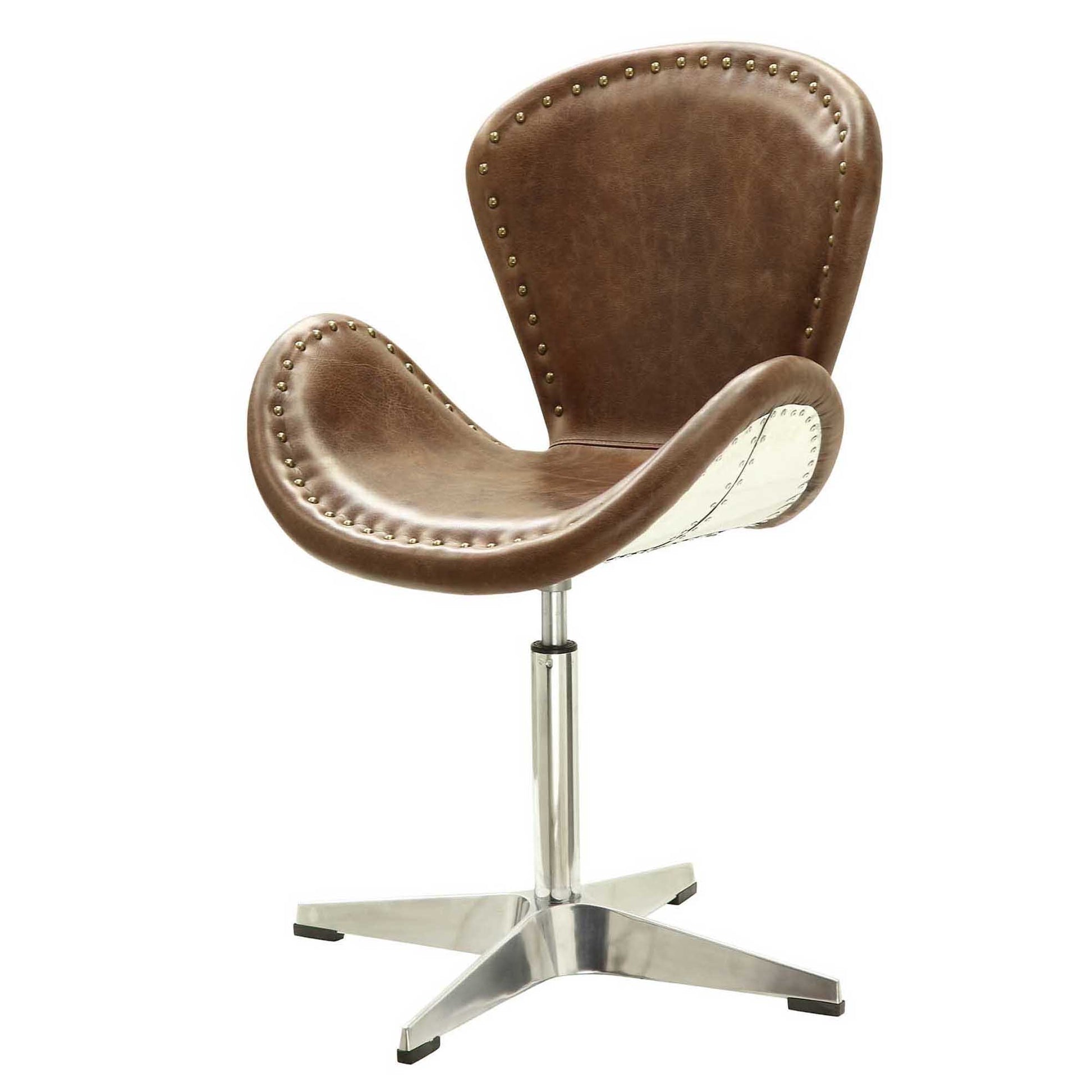 Retro Brown And Chrome Bucket Seat Accent Chair Brown Primary Living Space Traditional Fabric Metal