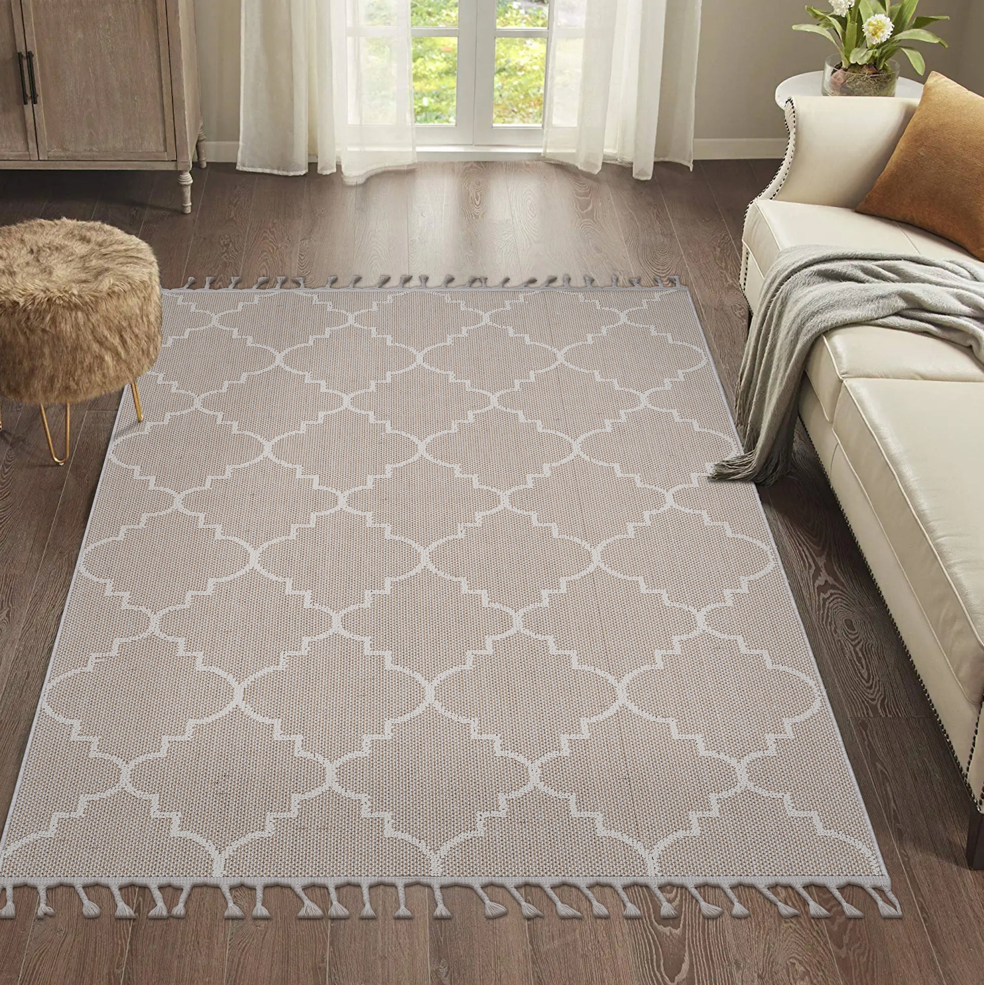 6X9 Ivory Trellis Indoor Outdoor Area Rug Ivory Polypropylene