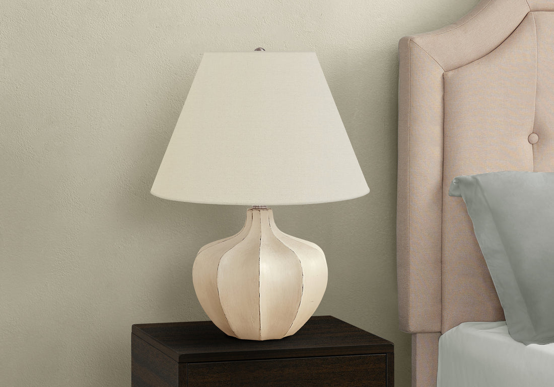 Lighting, 21"H, Table Lamp, Cream Resin, Ivory Cream Shade, Transitional Cream Polyresin