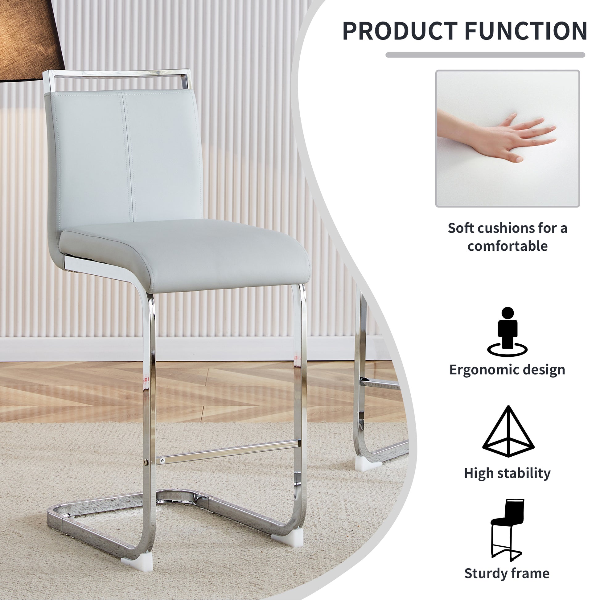 Table And Chair Set. A Rectangular Glass Dining Table With A 0.4 Inch Tempered Glass Tabletop And Mdf Board V Shaped Bracket, Paired With 2 Chairs Consisting Of Pu Seat Cushions And Silver Metal Legs. Black Gray Seats 2 Tempered Glass