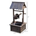Outsunny Outdoor Wooden Wishing Well Fountain With Adjustable Water Flow Rate, Outdoor Rustic Waterfall Fountain With Electric Pump, Water Bucket, For Backyard Patio Garden Lawn, Carbonized Finish Brown Polypropylene
