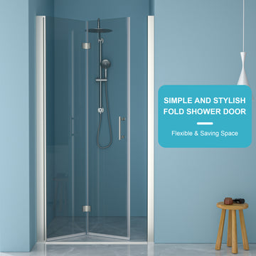 32"W X 72"H Fold Frameless Shower Door With Tempered Glass, Brushed Nickel Brushed Nickel Glass