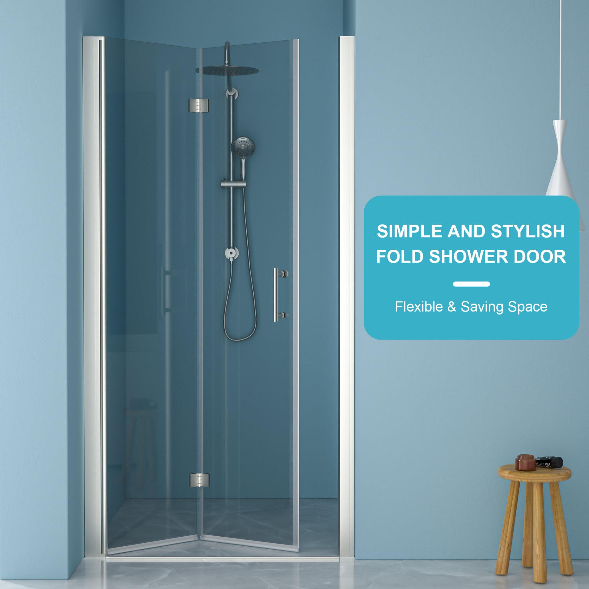 30"W X 72"H Fold Frameless Shower Door With Tempered Glass, Brushed Nickel Brushed Nickel Glass