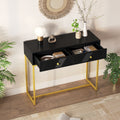 Modern Sleek Console Table Two Drawers With Stripe Design For Living Room And Entryway Black Black Mdf