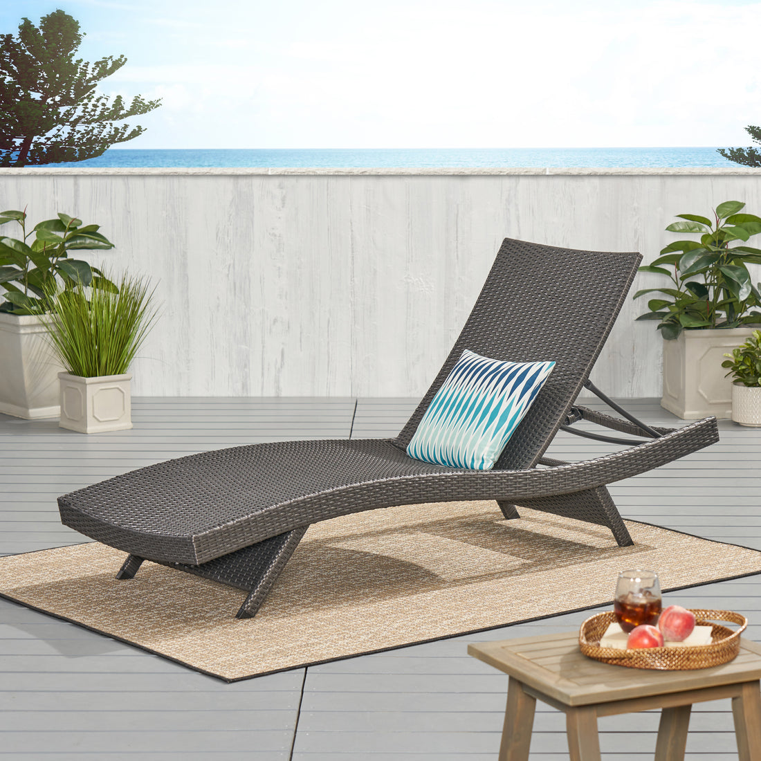 Salem Pe Wicker Chaise Lounge Grey Pe Rattan Iron