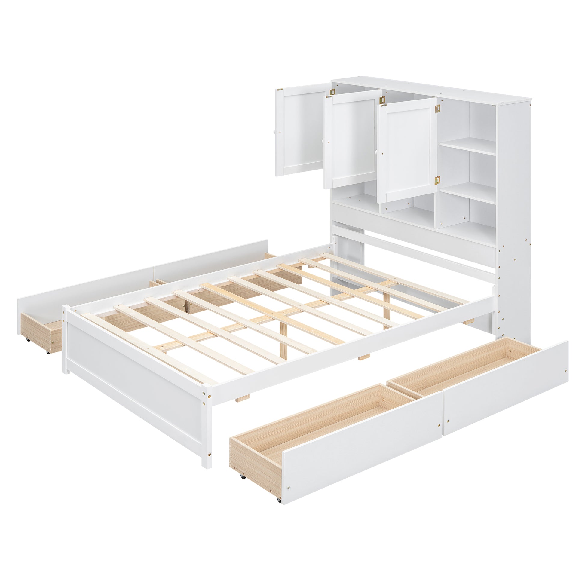 Full Size Platform Bed With Storage Headboard And 4 Drawers, White Box Spring Not Required Full White Wood Bedroom Bed Frame Solid Wood Mdf