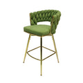 Bar Chair Linen Woven Bar Stool Set Of 2,Golden Legs Barstools No Adjustable Kitchen Island Chairs,360 Swivel Bar Stools Upholstered Bar Chair Counter Stool Arm Chairs With Back Footrest, Green Green Foam Linen