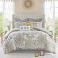 8 Piece Cotton Floral Printed Reversible Comforter Set Yellow Queen Queen Yellow Cotton