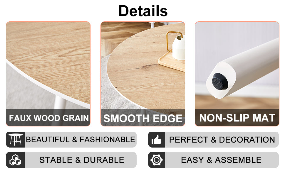 A Modern And Minimalist Circular Dining Table With A 42 Inch Diameter Wood Colorer Patterned Tabletop And White Metal Legs. Suitable For Restaurants, Living Rooms, And Conference Rooms. Brown White Mdf Metal