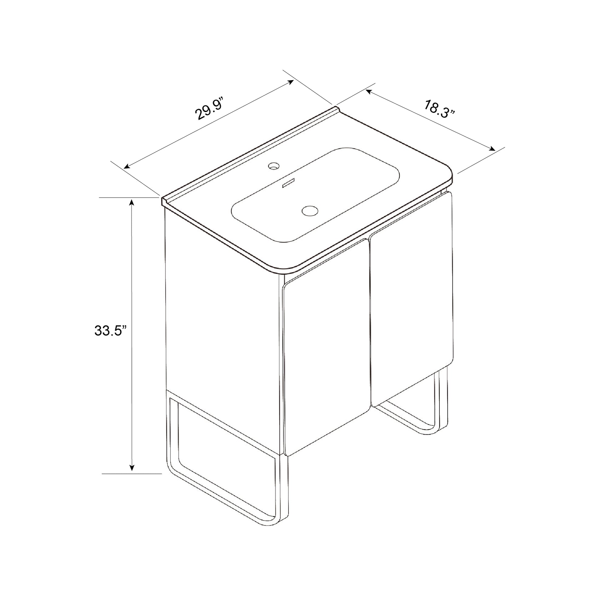 U093 Dalia30F 107 30" Freestanding & Wall Mounted Light Wood Bathroom Vanity With Ceramic Sinklarge Storage Vanity 2 Doors And Metal Support For Modern Bathrooms, Kd Light Oak Bathroom Modern Plywood