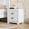 Elegant Nightstand With Metal Handle And Sparkling Shiny Decoration, Bedside Table With 2 Drawers For Bedroom, Living Room, White White 2 Drawers Mdf