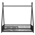 Metal Twin Size House Platform Bed With Triangle Structure And Guardrail, Black Box Spring Not Required Twin Black Metal Metal