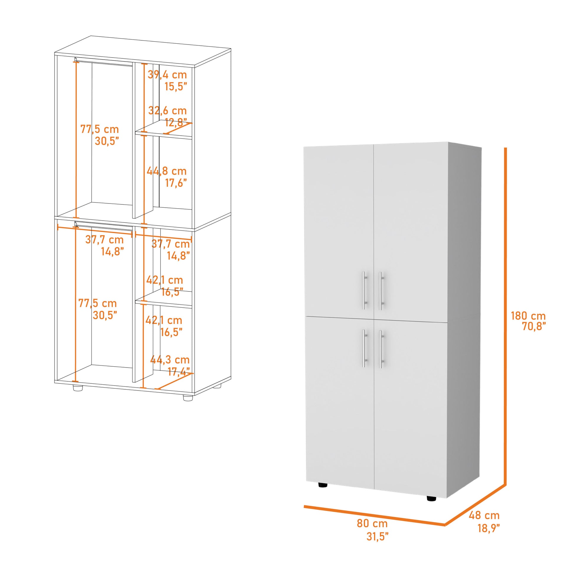 Hazel Armoire In Melamine With 2 Doors4 Shelves And 2 Clothes Hanging Bar White Bedroom Contemporary Particle Board Melamine