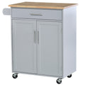 Homcom Kitchen Island Cart Rolling Trolley Cart With Drawer, Storage Cabinet & Towel Rack, Gray Grey Rubber Wood