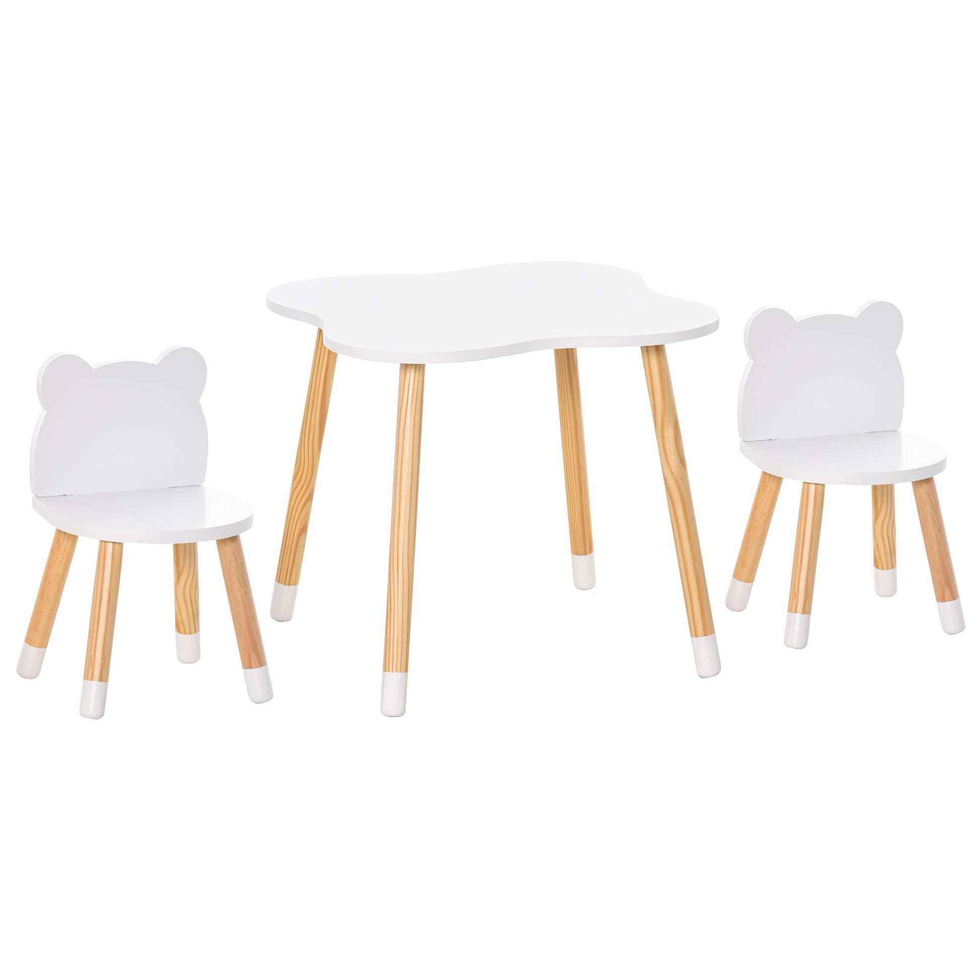 Qaba Wooden Kids Table And Chair Set Ideal For Arts, Meals, Homework, Cute Toddler Activity Table For Age 3 Years , White White Mdf