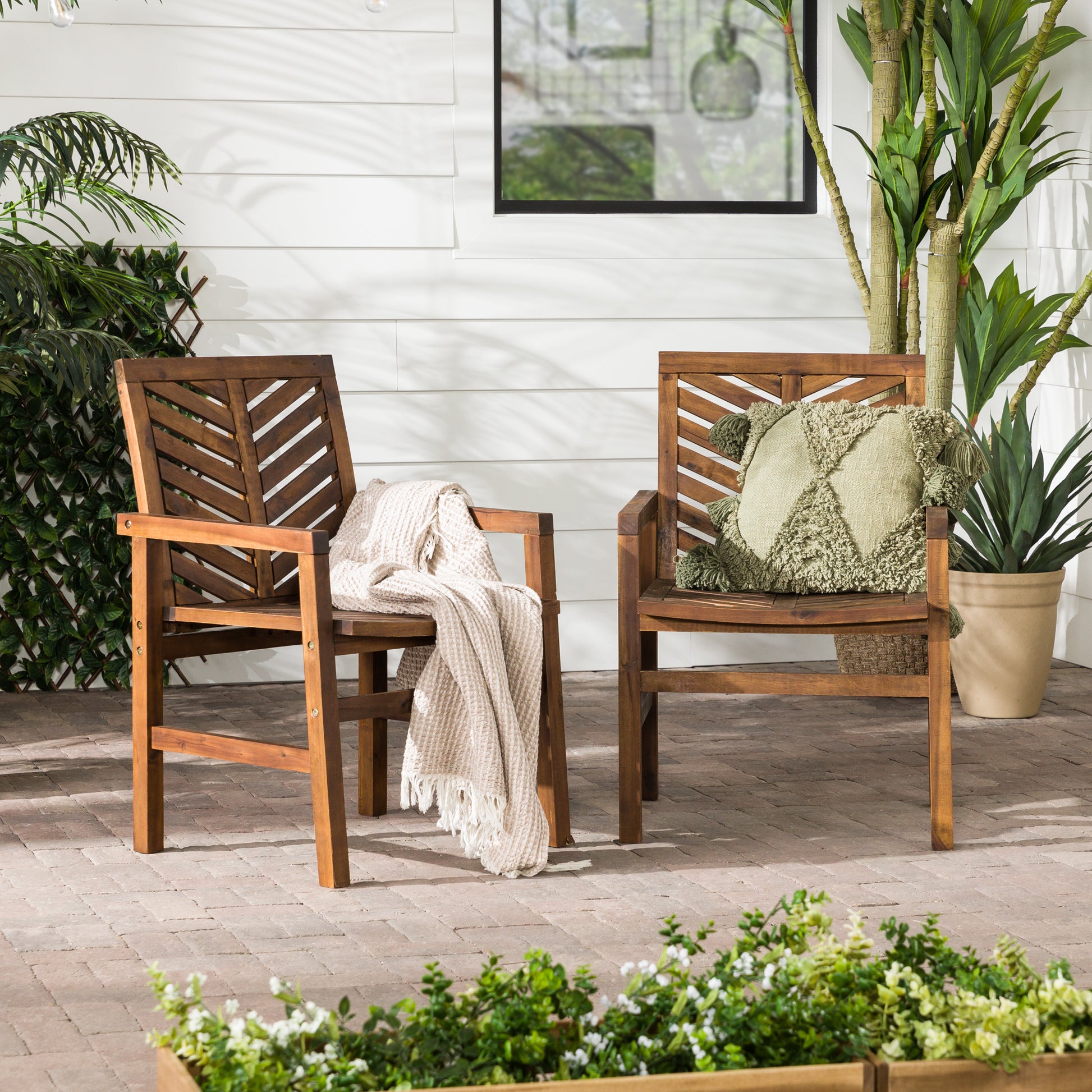 Modern 2 Piece Chevron Patio Chairs Dark Brown Dark Brown Acacia Wood