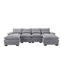 United We Win Modern Large Chenille Fabric U Shape Sectional Sofa Light Gray Chenille 4 Seat