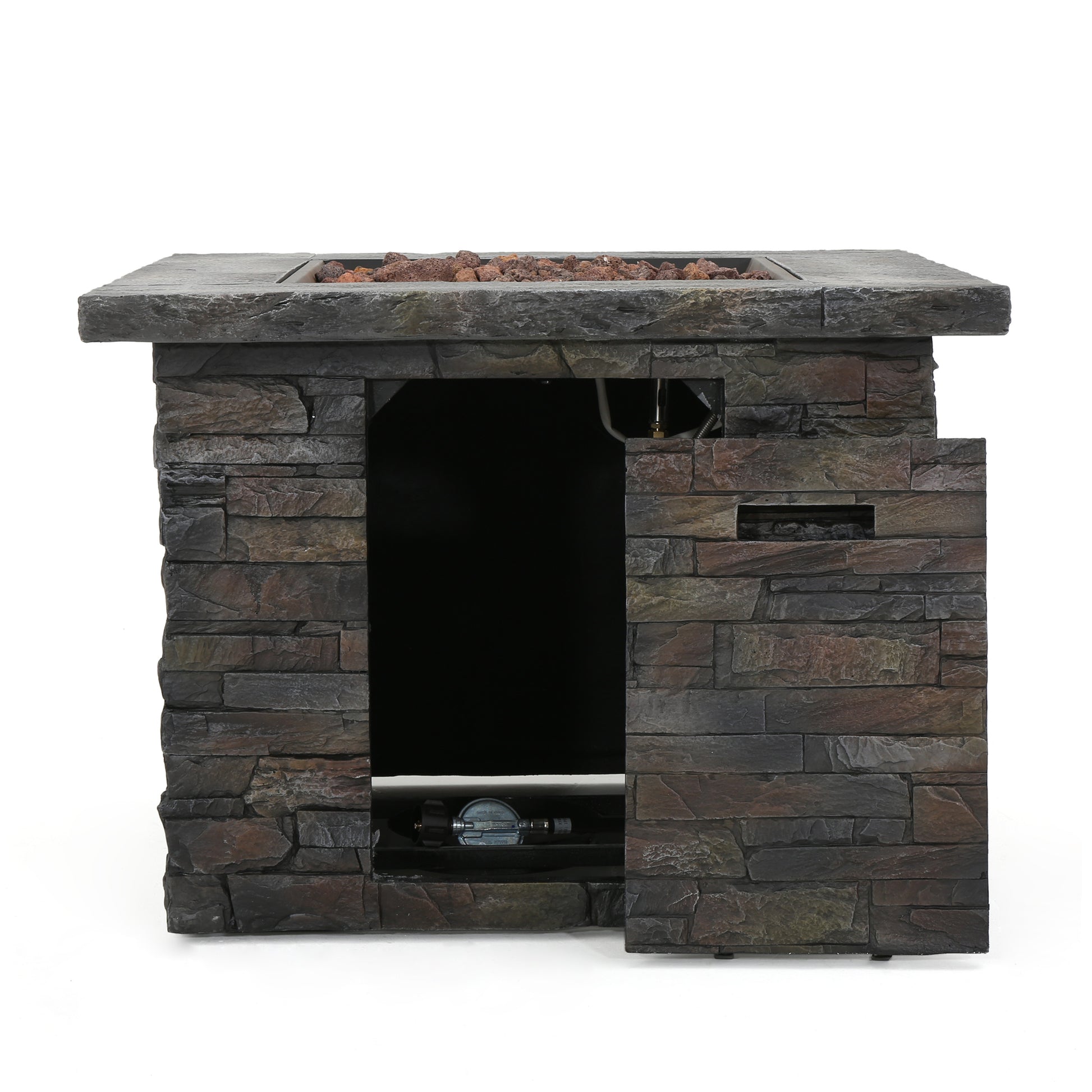 35" Square Mgo Fire Pit 40000 Btu. Stone Gray Magnesium Oxide