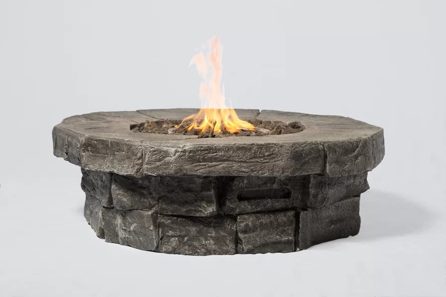 12" H X 39" W Outdoor Fire Pit Table Cm 1020 Acacia Wood Modern Concrete