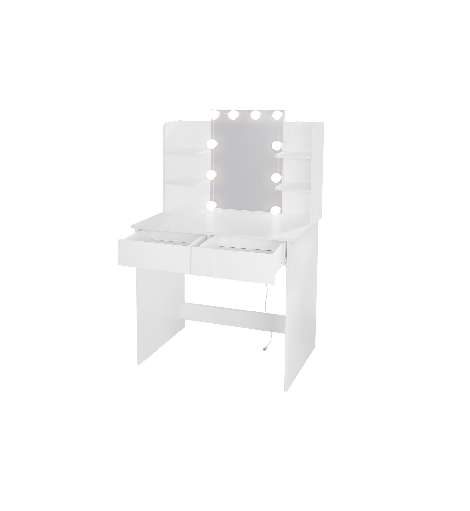 Makeup Vanity Desk With Led Lighted Mirror ,Dressing Table Set With 2 Large Drawers 10 Led Light ,White Color White Primary Living Space Modern Particle Board