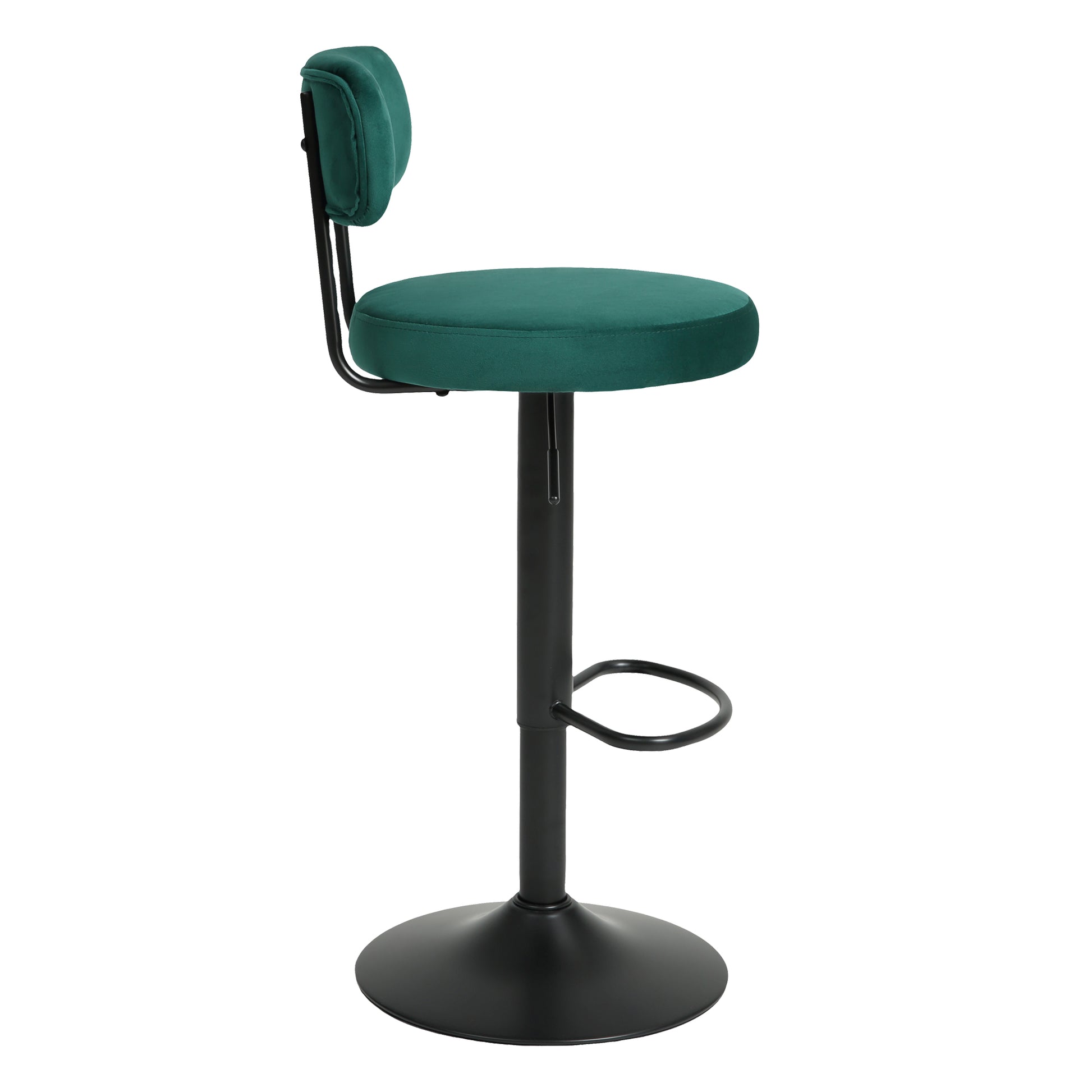 Modern Bar Stools Set Of 2,Curved Backrest Upholstered Counter Height Bar Stools,Adjustable Bar Stool 24.5" 30.5", Swivel Counter Stools For Kitchen Home Green Velvet