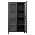 Classic Metal Storage Cabinet Display Cabinet With 4 Glass Doors 4 Shelves Cabinet Bookcase Side Cabinet For Home Office Living Room Kitchen Hallway Black, Flat Tempered Glass Freestanding 3 4 Shelves Glass Pane Black Study Glass Doors Classic Steel