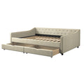Full Size Daybed With Drawers Upholstered Tufted Sofa Bed, With Button On Back And Piping On Waved Shape Arms Beige Full Beige Wood Fabric
