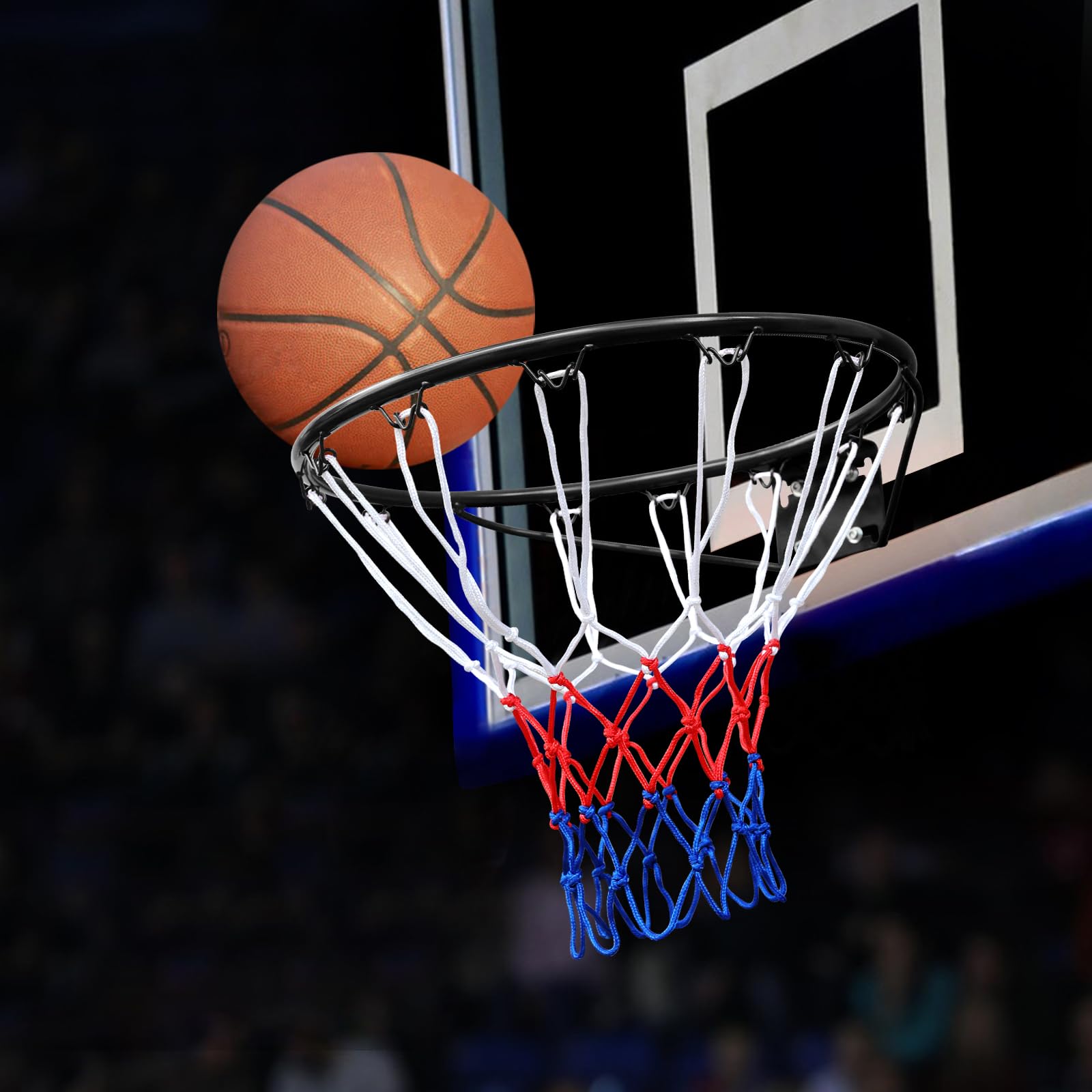 Basketball Rim Replacement Standard 18" Steel Rim Wall Mounted Basketball Goal Hoop With Net For Indoor Outdoor Black Balls Sports Black Iron