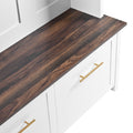 Versatile 4 In 1 Hall Tree With 6 Golden Hooks, Brown Wood Grain Bench With Multiple Storage Space, Entryway Coat Rack With 2 Drawers For Living Room, Hallway, White, 47.2''W*76.6''H White Primary