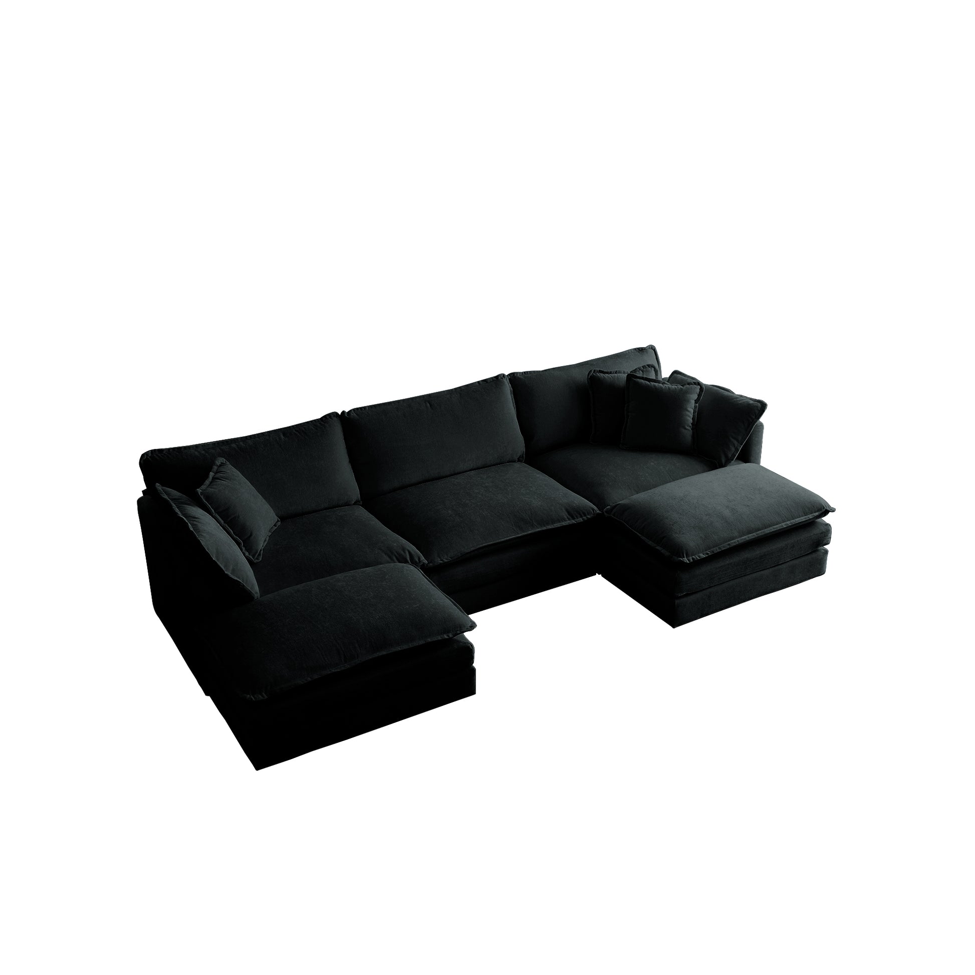 U Shaped Sectional Sofa W Reversible Footrest, 5 Seater Convertible Corner Couch With 2 Ottomans ,Modern Minimalist Soft Sofa & Couch For Living Roomblack Chenille Black Chenille 3 Seat