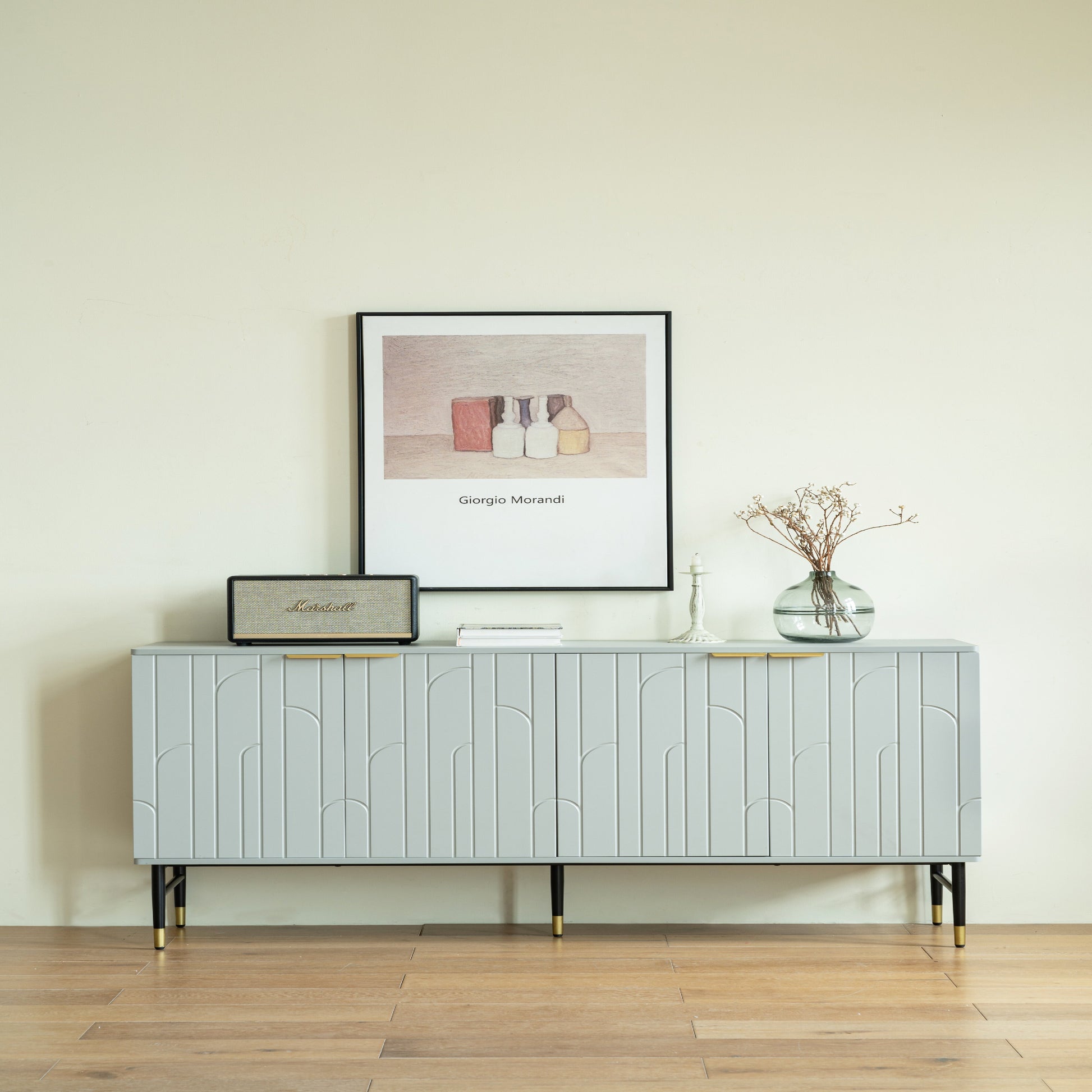 Sideboard Buffet Cabinet, Modern Accent Cabinet With 4 Door, Entryway Cabinet With Storage For Living Room, Dinning Room,Gray Gray Gray Dining Room Modern Drawers Included Mdf,Particle Board