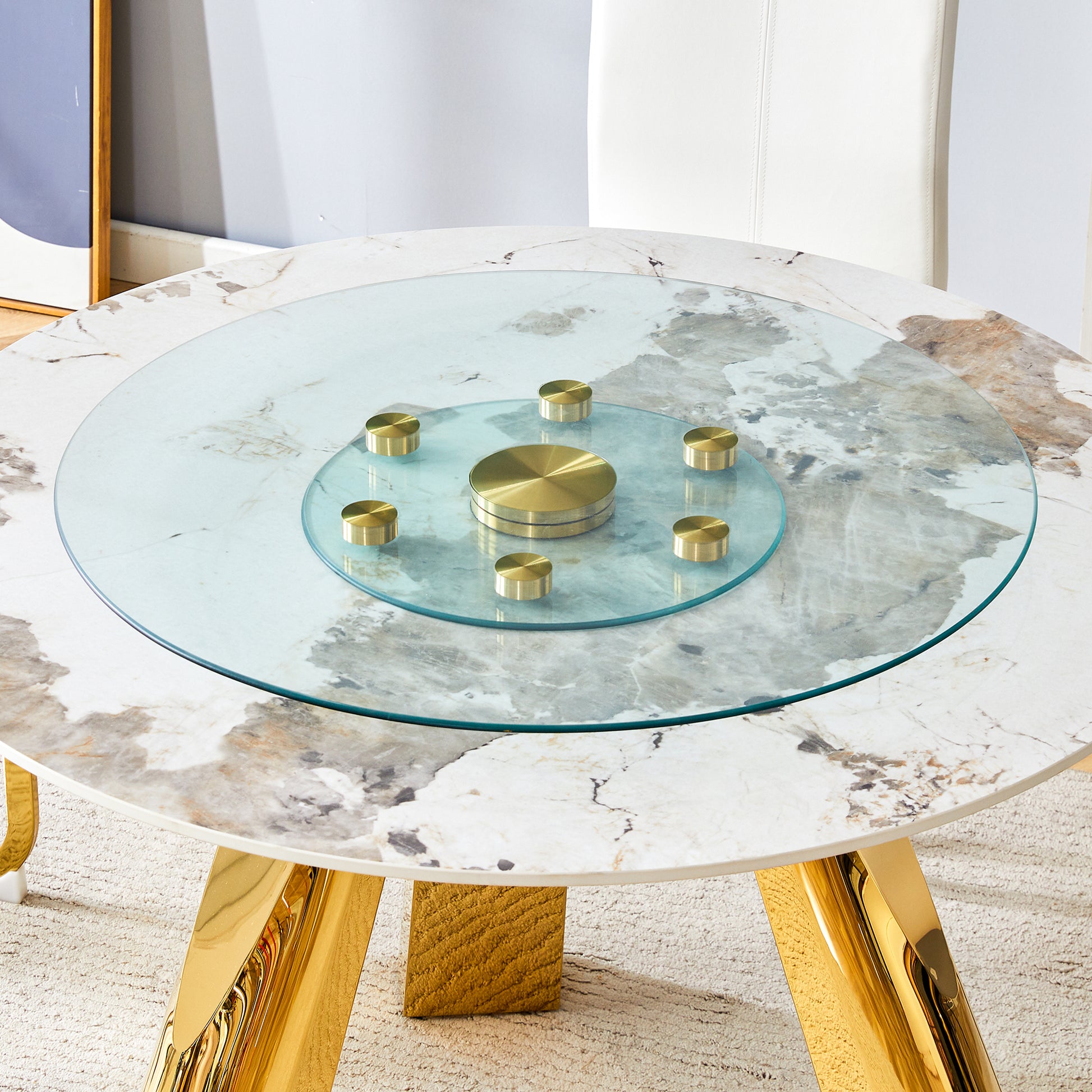 Double Layer Rotatable Round Glass.The Rotatable Design Makes It More Convenient To Retrieve And Place Items.The Upper Glass Has A Diameter Of 30.3 Inches, While The Lower Glass15 Inches.