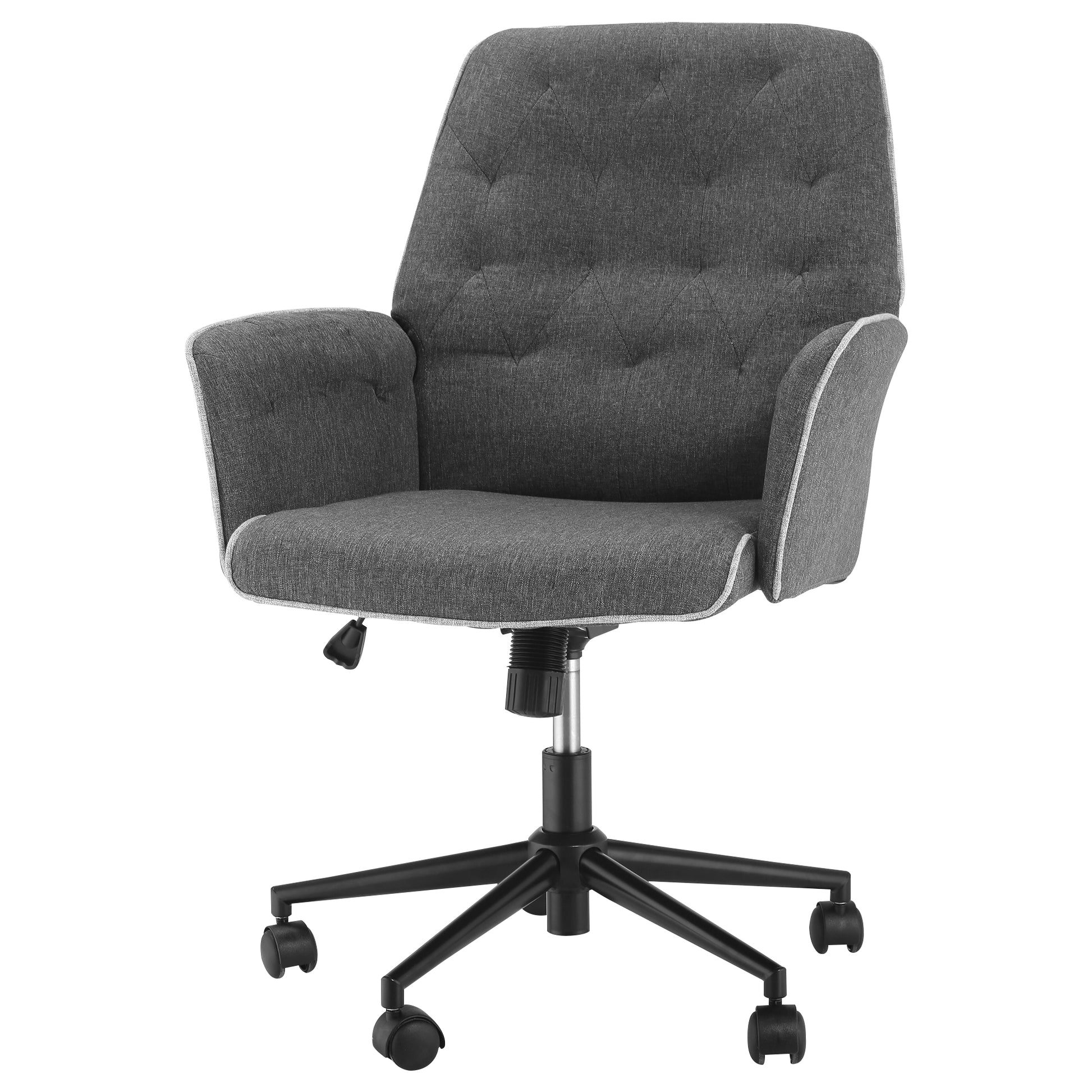 Homcom Linen Home Office Chair, Tufted Height Adjustable Computer Desk Chair With Swivel Wheels And Padded Armrests, Dark Gray Dark Gray Polyester