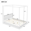 Queen Size Wood Led Canopy Bed ,Canopy Platform Bed With Support Slats, No Box Spring Needed, White Queen White Plywood