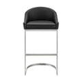 Lina 28 Inch Bar Stool Chair, Metal Cantilever Base, Black Faux Leather Black And Silver Fabric Metal