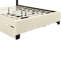 Queen Size Upholstered Platform Bed With 2 Drawers And 1 Trundle, Classic Metal Strip Headboard Design, Beige Queen Beige Mdf Lvl
